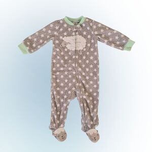 Infant 6-9 Months Cozy Gray Star Footie Pajamas with Green Trim